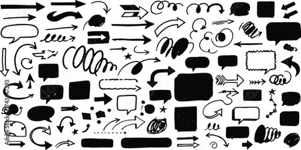 Fototapeta Abstract Black and White Hand Drawn Doodle with Arrows and Shapes