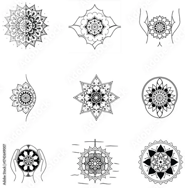 Fototapeta A set of decorative ornamental elements with a vector silhouette design