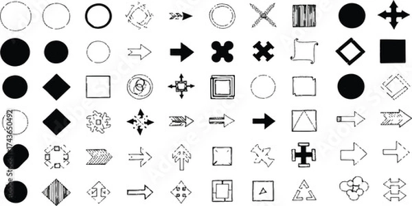 Fototapeta Abstract representation of black shapes on white surface with circular and rounded forms