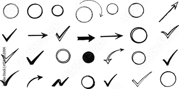 Fototapeta Hand drawn black check mark on white background symbol of approval