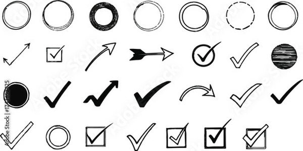 Fototapeta Hand drawn check mark tick outline symbol in black and white simple style