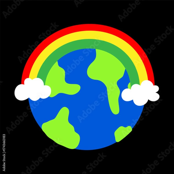 Obraz Earth Globe with Rainbow and Clouds Flat Vector Illustration