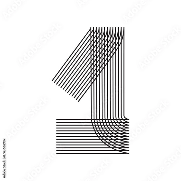 Obraz Line Art number 1 one in black thin lines striped isolated on white background. Graphic design vector illustration for Banner Greeting Card Annual Report Poster Event Anniversary Symbol Jubilee Flyer