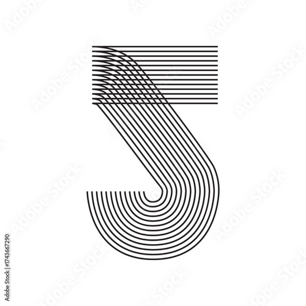 Obraz Geometric Number five 5 Line Art in black thin striped lines isolated on white background. Graphic design vector illustration for Banner Greeting Card Annual Report Poster Event Anniversary Symbol Ad