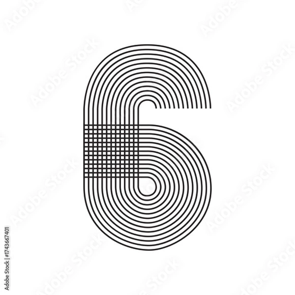 Obraz Geometric Number six 6 Line Art in black thin striped lines isolated on white background. Graphic design vector illustration for Banner Greeting Card Annual Report Poster Event Anniversary Symbol Sign