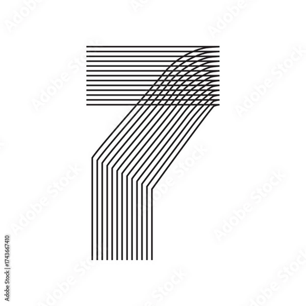 Obraz Number seven 7 linear in black thin striped lines isolated on white background. Graphic design vector illustration for Banner Greeting Card Annual Report Poster Event Anniversary Symbol Jubilee Flyer