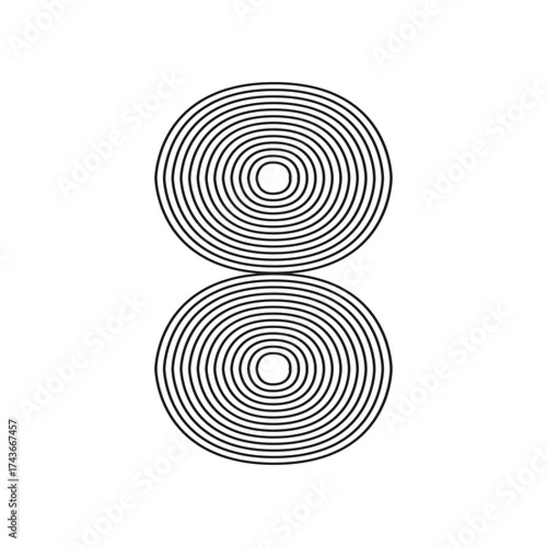 Obraz Number eight 8 linear in black thin striped lines isolated on white background. Graphic design vector illustration for Banner Greeting Card Annual Report Poster Event Anniversary Symbol Jubilee Flyer