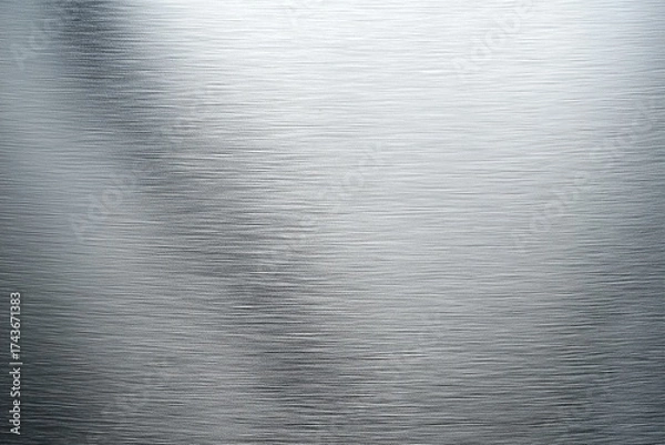 Fototapeta Close-up texture of brushed stainless steel or chrome metal surface with horizontal hairline scratches and reflective light.