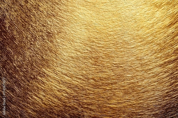 Fototapeta Close-up texture of shiny, spun or brushed golden metal surface with fine concentric circular lines and rich color.