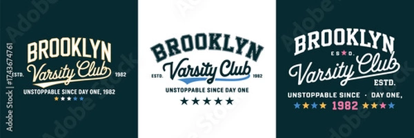 Fototapeta Brooklyn varsity club vintage sports typography with bold collegiate lettering, retro emblem style, and classic athletic theme for t shirt design