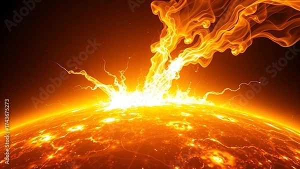 Obraz Abstract solar surface erupting in color-shifting plasma tendrils from yellow to white.
