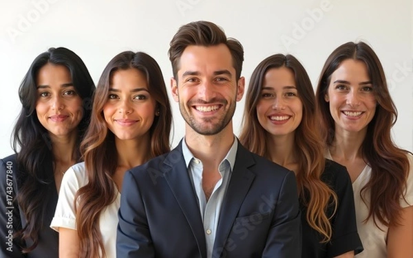 Fototapeta Group of 5 different people in a row. High quality