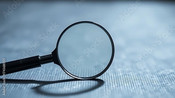 Obraz Magnifying glass on a textured surface highlights professional inspection under focused light.
