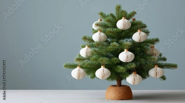 Obraz Small Christmas tree with white paper ornaments