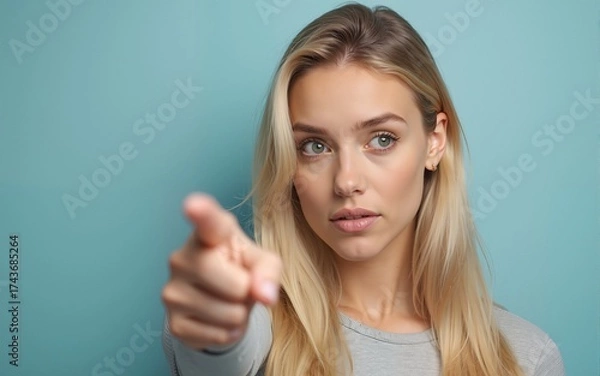 Obraz Young caucasian blonde woman points sideways, is trying to choose between two options. High quality