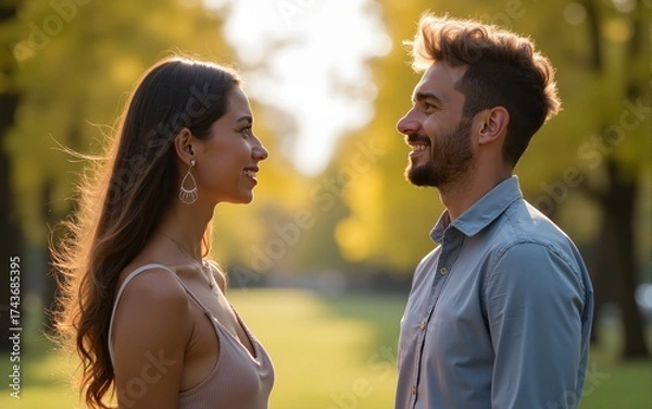Obraz Young couple having relationship problems arguing outdoors. High quality