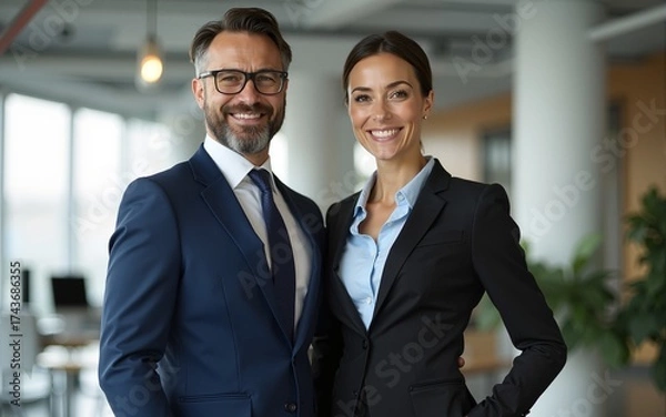 Obraz Two business people standing together in an office. High quality