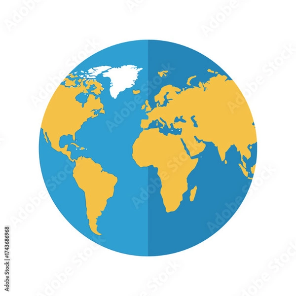 Fototapeta A flat illustration of planet earth with continents and oceans.