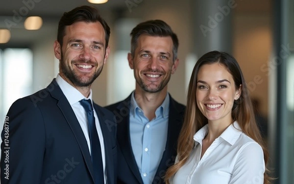 Obraz Manager with colleague smiling at camera. High quality