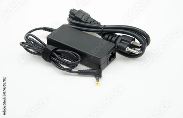 Fototapeta laptop (notebook) AC adapter isolated on white background