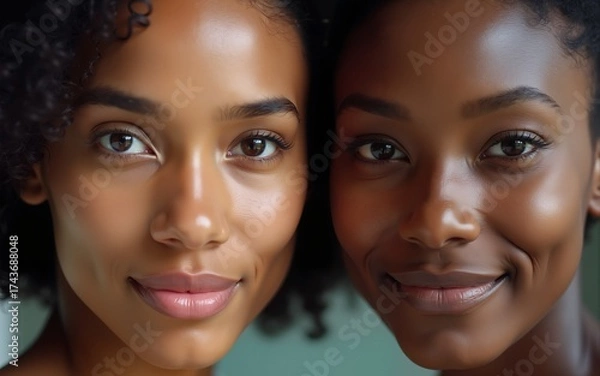 Obraz Two diverse different women close-up eyes opening. High quality