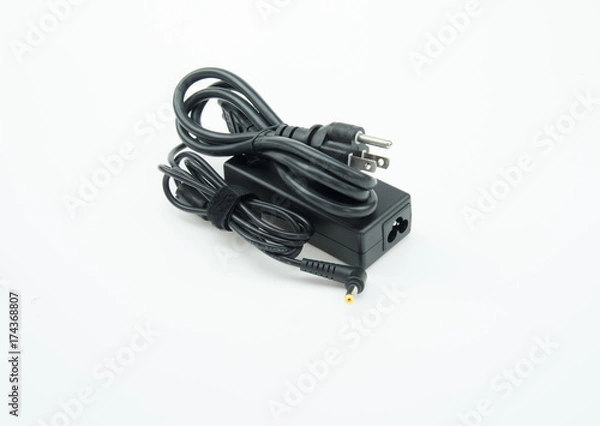 Fototapeta laptop (notebook) AC adapter isolated on white background