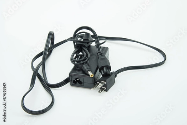Fototapeta laptop (notebook) AC adapter isolated on white background