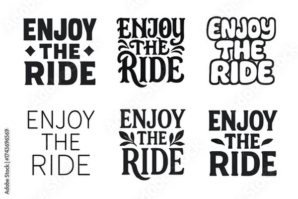 Fototapeta Lettering Variations Grid. Enjoy the Ride. Set lettering. harmonious lettering variations of the same emblematic concept, each with different