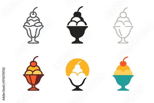 Fototapeta Ice Cream Logos. Ice cream on a hot summer day. Set Logo of Ice cream on a hot summer day: Sundae glass with cherry. harmonious logo variations of the same