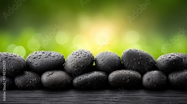 Fototapeta Pile of rocks with water droplets rough rock surfaces displaying numerous water droplets emphasizing natural texture and moisture