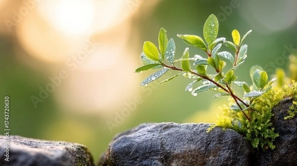 Fototapeta Small plant growing out of rock small plant emerges from rock illustrating resilience and nature s persistent growth in harsh environments