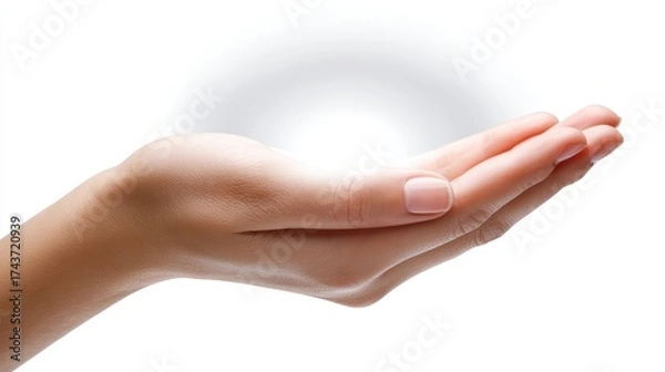 Fototapeta Hand holding white light source hand gently holds white light source illuminating surrounding area with soft glow