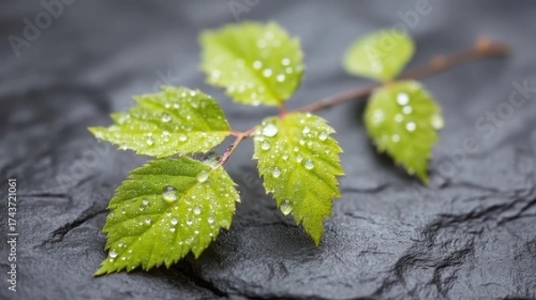 Fototapeta Water droplets on leaf surface macro view of green leaf showcasing natural pattern of clear water droplets fresh and vibrant