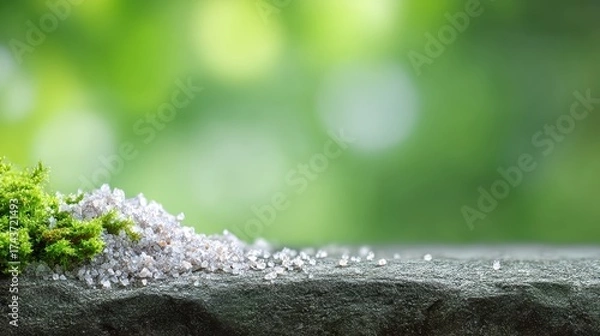 Fototapeta Moss on rock nature s green growth detailed view of verdant moss thriving on a weathered rock surface showcasing natural growth
