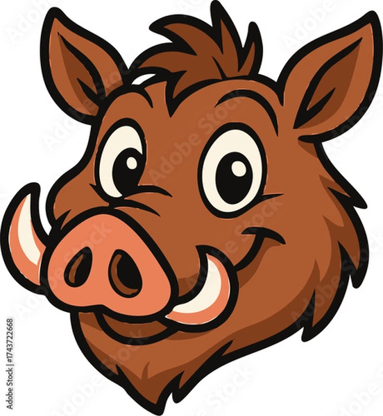 Fototapeta vector illustration of a warthog with big teeth smiling