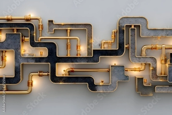 Fototapeta Long pipe with a gold and black color. The pipe is made of metal and has a shiny appearance