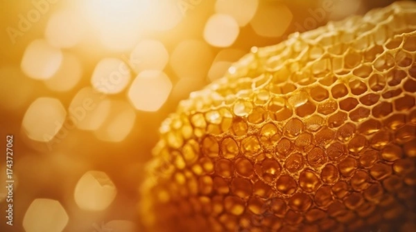 Obraz Honeycomb close up with golden sunlight, sweet nectar, nature concept