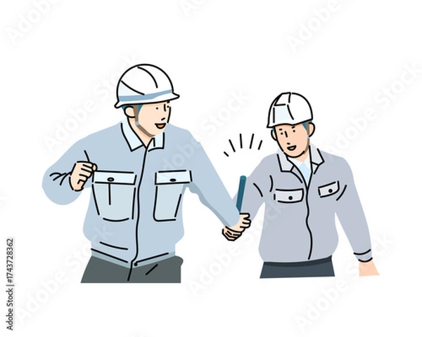 Obraz 作業服を着てバトンを次世代の若者に手渡す男性ー企業ー工業、倉庫、運送系ービジネスイラスト素材