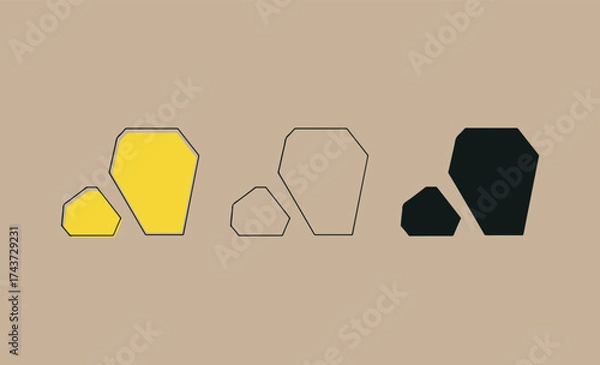 Fototapeta Three stylized coffin shapes in yellow gray and black on a muted background