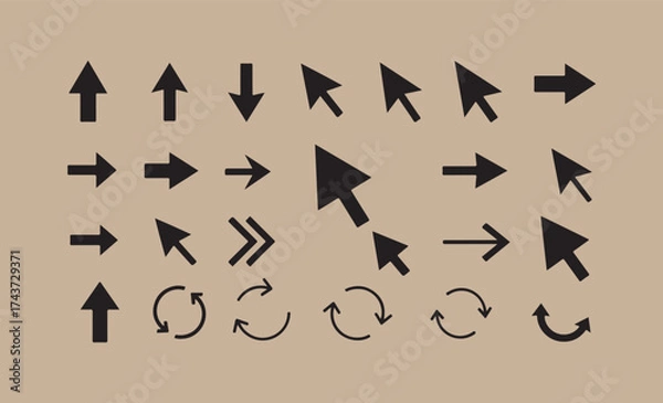 Fototapeta Collection of diverse arrow and cursor icons on a textured background