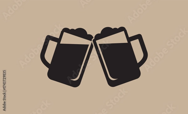 Fototapeta Two dark beer mugs clinking together in a toast