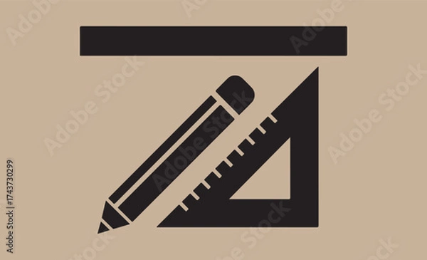 Fototapeta Black silhouette of a pencil and ruler on a textured background