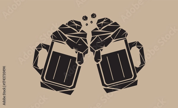 Fototapeta Two beer mugs clinking together in a toast