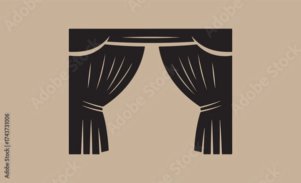 Fototapeta Elegant black stage curtains partially open against a neutral background