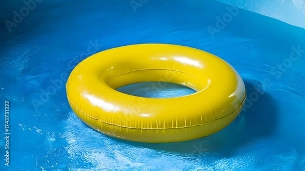 Fototapeta Yellow Inflatable Pool Ring Float in Blue Water swimming pool