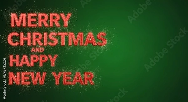 Fototapeta Sparkling Red 3D Typography on Deep Green Background for Christmas and New Year
