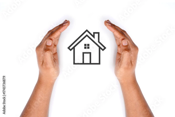 Obraz Dream house, home covering by hands. meaningful real state image.