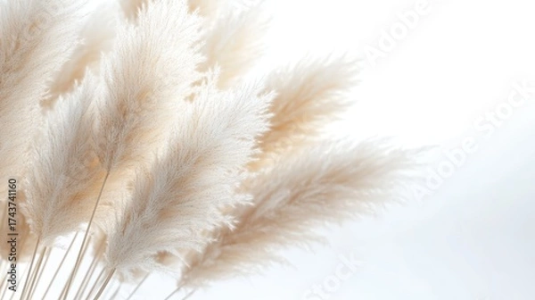 Fototapeta Soft, feathery pampas grass arranged elegantly against a bright background, creating a serene and minimalist aesthetic.