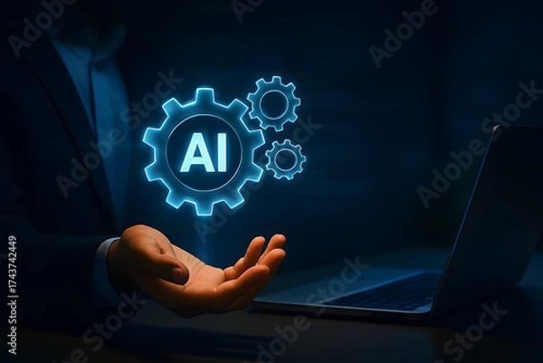 Fototapeta AI Workflow Automation and Smart Process Optimization for Business Growth and Data Intelligence. Transforming industries with intelligent automation, predictive analytics for operational efficiency