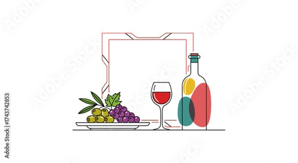 Fototapeta A Still Life of Grapes a Glass of Red Wine and a Decorative Bottle.